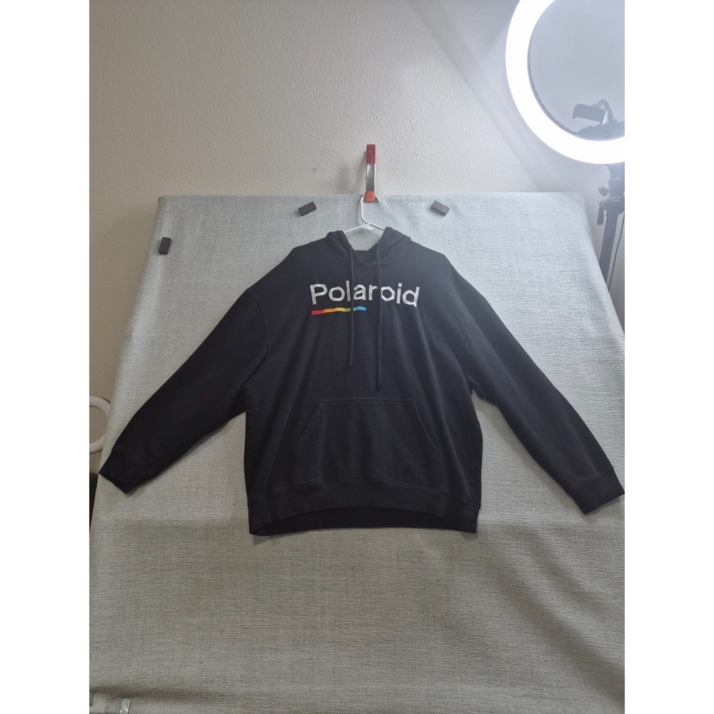 Polaroid Land Camera Capture and Remember Hoodie Mens XL Black Fleece Lined